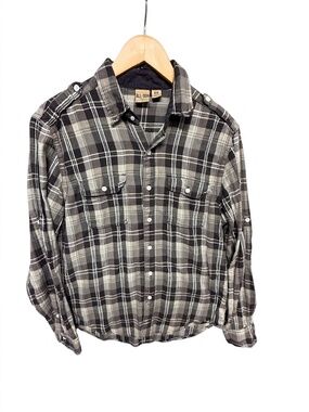 All-Son Brand Men's M Plaid Button Down Shirt - 100% Cotton Military Style Grey